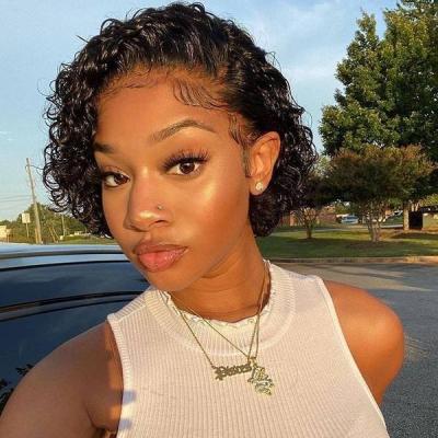 China WATER WAVE SHORT CURLY PIXIE CUT BOB WIG Brazilian Virgin Super Curly Wave Front Lace Short Lead Hair Wigs For Black Women Hot Sale for sale