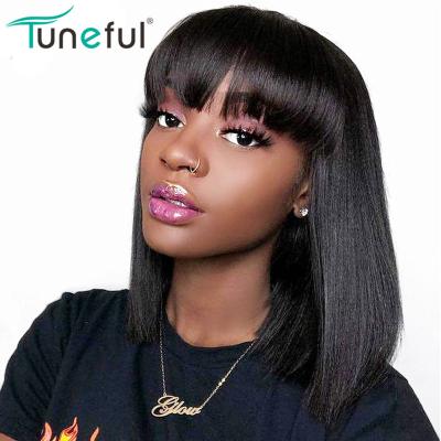 China Wholesale Silky Straight Bob Wig Brazilian Remy Hair Straight Hair Wigs For Women Ombre Color Full Machine Made Wig With Bang for sale