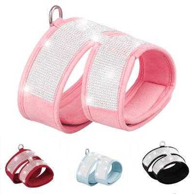 China Reflective Rhinestone Pet Chest Harness K Shaped Cat Leash Suede Chest Strap Anti-Striker for sale