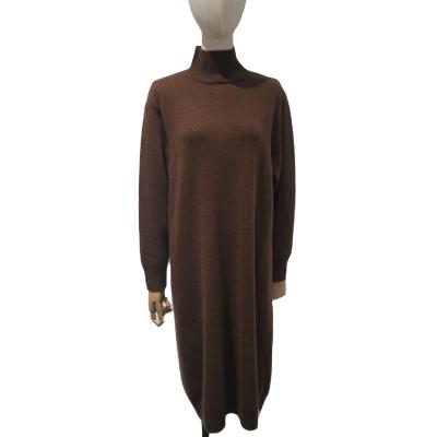 China Anti-Wrinkle Fashion Hot Women's 100% Cashmere High Neck Long Sweater Dress for sale