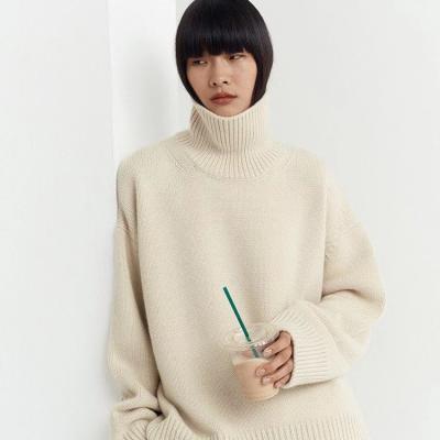 China loose woolen sweater top Anti-wrinkle winter women sweaters solid heavy collar plus size turtle neck thickening knit pullover for sale