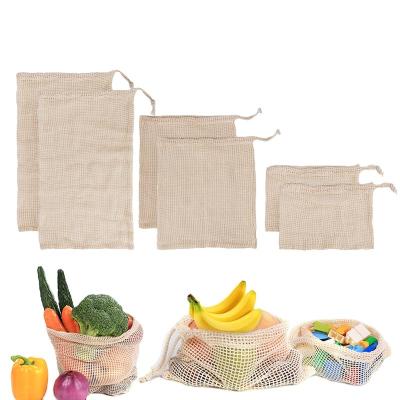 China Durable Household Product Bags Cotton 6pcs Reusable Washable Mesh Bag Fruit Vegetable Kitchen Storage Bag for sale