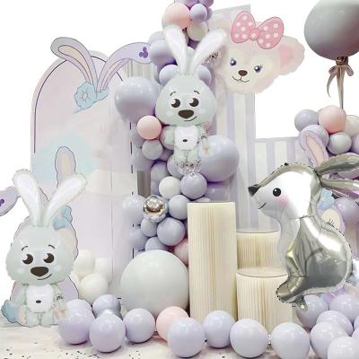 China Retro Haze Gray Bunny Balloon Set Cute Balloon Happy Birthday Baby Shower Girls Decoration Latex 83pcs for sale