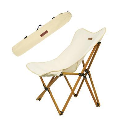 China High Wood Grain Canvas Folding Portable Camping Travel Moon Chair Butterfly Ultralight Outdoor Back Chair for sale