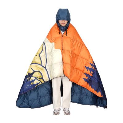 China Custom Color Waterproof Lightweight Folding Inflated Camping Travel Down Blanket for sale