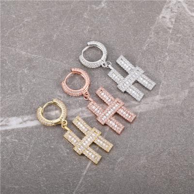 China Romantic A-Z Fashion Style Cube Zircon Stone Earrings Iced Out Crystal Bling Jewelry Women Drop Earrings Full Letter Design For Gift for sale