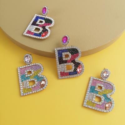 China Alloy Crystal Letter B Hiphop Hiphop Ear Stud Earring Dangle Jewelry Women Shape Letter Zircon Earring For Lady for sale