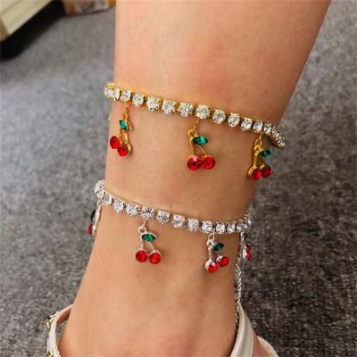 China Comfort Fit Cherry Pendant Anklet Fashion Flash Cute Diamond Cherry Tennis Anklet for sale