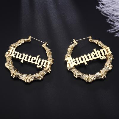 China Hiphop Personalized Exaggerated Circle Name Earrings Stainless Steel Bamboo Earring Custom Earring for sale