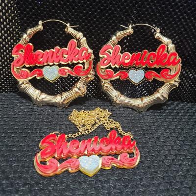 China Dropshipping Hip Hop Bone Name Earrings Bamboo Necklace Two Large Circle Custom Acrylic Earrings Set Jewelry for sale