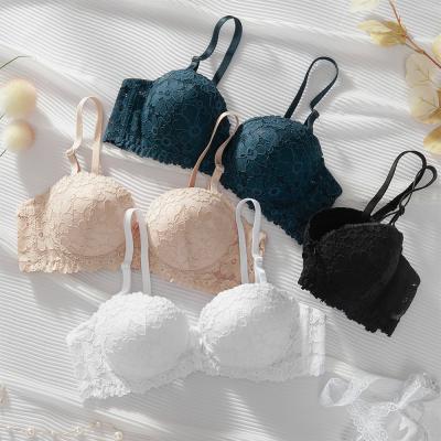 China DEEPLOVE 2022 women's small lingerie chest lace half cup bra sexy mature French white girl gathered comfortable underwear bra for sale