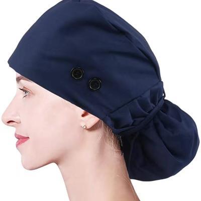 China Wholesale Custom Comfortable Unisex Sweat-absorbent Scrub Hats With Buttons Print Solid Color Adjustable Lab Staff Scrub Hat for sale