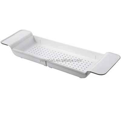 China 2021 Sustainable Bathtub Shelf Organizer Cart Plastic Expandable Bath Tub Tray for sale