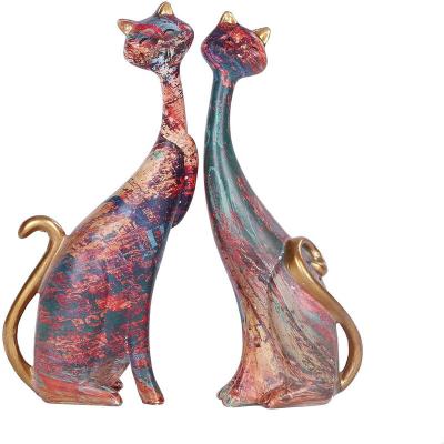 China Artistic China Two Oil Painting Resin Sculpture Statue Cats For Home Decoration for sale