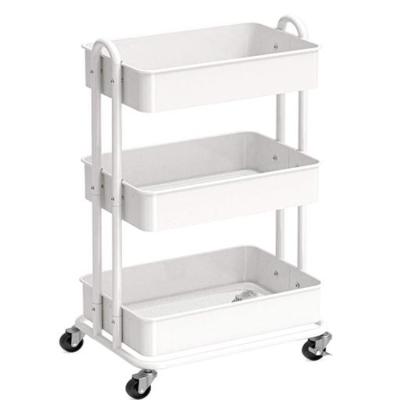 China Hot Selling Sustainable 3-Tier Plastic Rolling Foldable Cart Storage Organizer For Home And Kitchen Use for sale