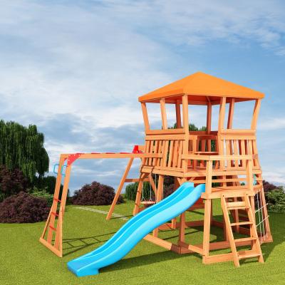 China Quality Guaranteed China Cedar Playhouse Wooden Playground Suitable Price With Swing Toys Outdoor Playground Set Equipment For Kids for sale