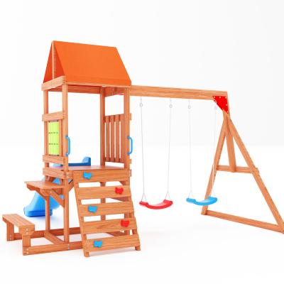 China Backyard Wooden Wooden Play Set Swing Set With Slide Climb Frame Playground Equipment Outdoor Playhouse for sale