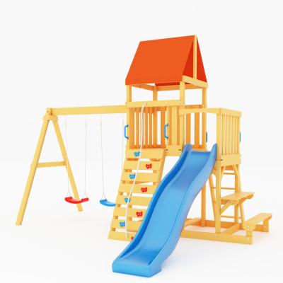 China Real Wood Playground Backyard Wooden Adventures Kid Swings Kids Playground Set Outdoor Equipment for sale