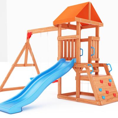 China Large Study Backyard Wooden Playground Play Set With Slide Climb Frame Swing Set for sale