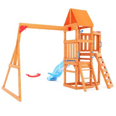 China 3-10 Years Large Wooden Play Set Backyard Playground with Slide Climb View Swing Set for sale