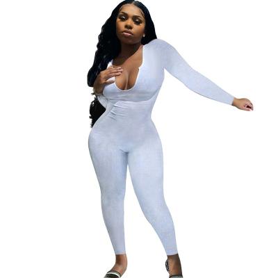 China Autumn QUICK DRY plus size knitted v-neck ladies sexy jumpsuit long sleeve overalls for sale