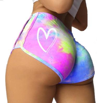 China 2021 Breathable Fashion Elastic Tie Dye Print Lovely Casual 3XL Yoga Shorts Plus Size Outdoor Girls Shorts for sale