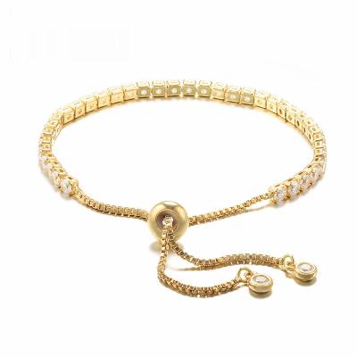 China Fashion real indelible high quality zircon 3mm gold tennies wholesale adjustable bracelet plated chain bracelets for sale