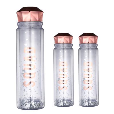 China Items BPA FREE Double Wall Stocked Plastic Water Bottle With Diamond Cover for sale