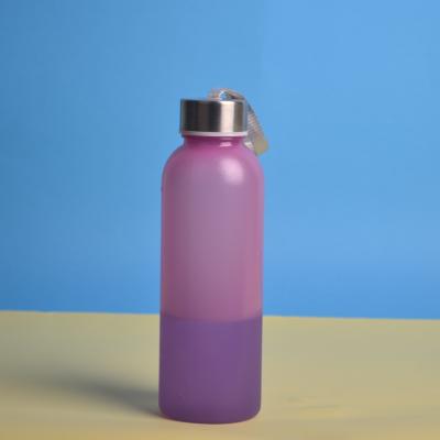 China Sustainable Customized Printing Portable Magic Iced Glass Color Changing Bottle With Stainless Steel Cover for sale