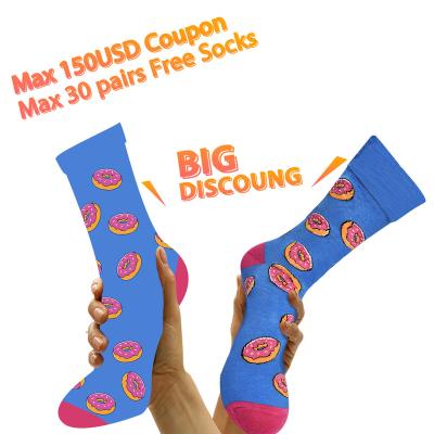 China Anti-Bacterial Make your own custom logo 100% cotton chaussette business men crew happy funny crazied  colorful socks for men for sale