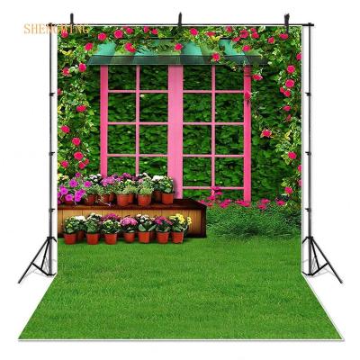 China Flower Window Seamless Background for Photo Studio Photo Shoot Spring Landscape Green Photo Booth Backdrop for Easter Grass for sale