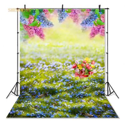 China Spring Landscape Seamless Background For Photo Studio Spring Easter Flowers Green Grass Photography Backdrop for sale