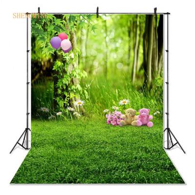 China Spring Easter Bear Photography Backdrop Seamless Green Grass Balloons Newborn Baby Portrait Photo Booth Background for sale