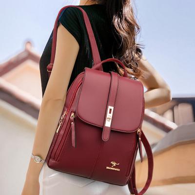 China Women Large Capacity Waterproof Backpack Clips Vintage Bag High Quality Leather Female School Bags Travel Ladies Backpack for sale