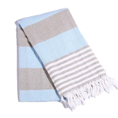 China 100% Cotton Disposable Large Size Tassel Stripe Turkish Beach Towel With Fringes Custom for sale