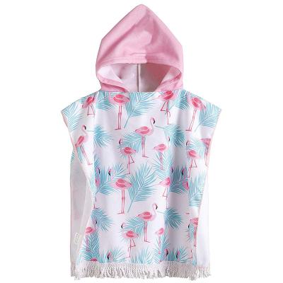 China Custom Printed QUICK DRY Beach Poncho Hooded Towel Surf Baby Printed Hooded Towel With Fringe Animal Tassel for sale