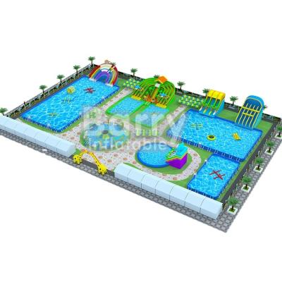 China Durable Customized Your Site Kids Inflatable Playground Water Park Slide With Pool for sale