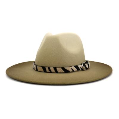 China Wholesale Wool Striped Felt Fedora Hat Different Color Brim Felt Hat Printing Cap For Women And Men for sale