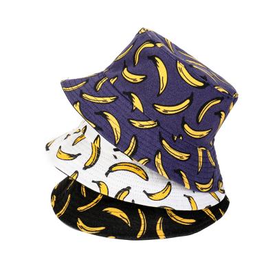 China Hot Selling Plush Summer Banana Print Bucket Hat For Women Men Bucket Hat Custom Embroidery Logo Fisherman for sale