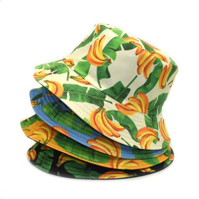 China New plush banana print bucket hat women spring summer fashion bucket hat men's double-sided Sun hat for sale