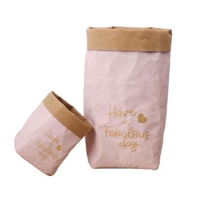 China Recycled Materials Kraft Paper Washable Paper Bags Multifunctional Bags Can Be Reused for sale