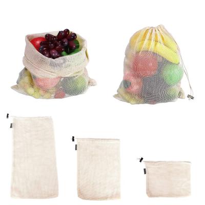 China Reusable Gift Drawstring Grocery Food Storage Bag Folding Organic Cotton Fabric Mesh Cotton Bag for sale