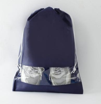 China High Quality Blue Shoe Bag Waterproof Drawstring Bag With PVC Window Travel Shoe Bag for sale