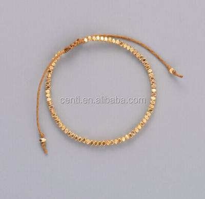 China Simple Tiny Faceted Minimalist Bead Bracelet Adjustable Handwoven Metal Bead Bangle Bracelet for sale