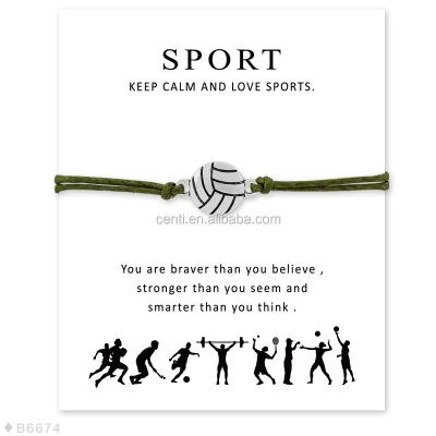 China ALLOY Volleyball Charm Bracelet Sports Bracelet Wax Rope Friendship Bracelet for sale