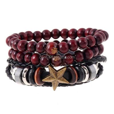 China Delicate Leather+alloy charm+wooden bead bead bracelet braided leather bangel jewelry wholesale for sale