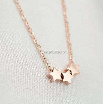 China Stainless Steel Three Star Charms Tiny Necklace Luck Charm Necklace for sale