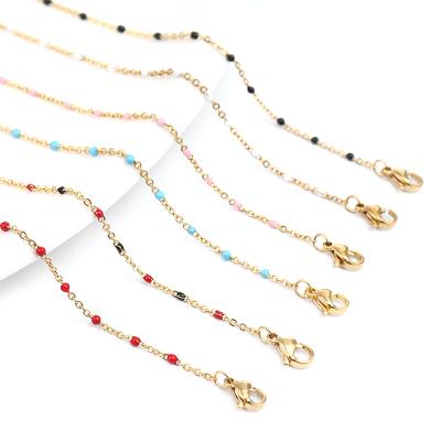 China Necklace Fashion Stainless Steel Link Cable Chain Necklace Gold Multicolor Enamel Chain Necklaces For Women Men Jewelry Wholesale for sale