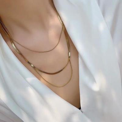 China TRENDY Layered Snake Chain Choker Necklace 18K Gold Filled Modern Delicacy Stainless Steel Snake Chain Necklace for sale