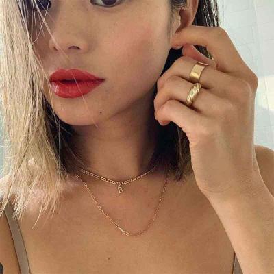 China Stainless Steel Rectangle Link Chain Necklace Minimalist 18K Gold Plated Choker Necklace Women Tasty Necklace for sale